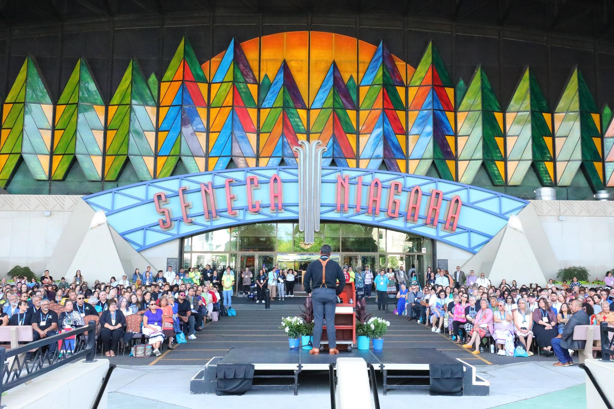 Delegates gathered outside Seneca Niagara for a WISPC conference session